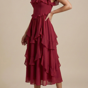 Alternative view of Women’s Layered Ruffle Midi Dress With Flutter Sleeves For Everyday Wear