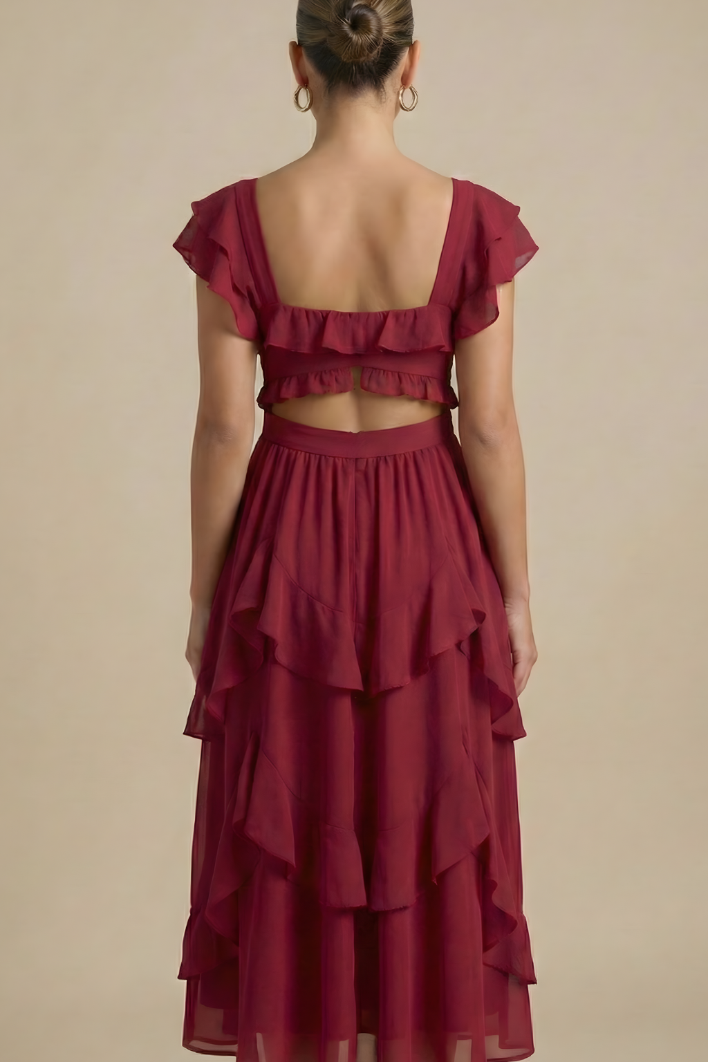 Women’s Layered Ruffle Midi Dress With Flutter Sleeves For Everyday Wear - Image 5