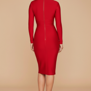 Alternative view of Women's Bodycon Midi Dress With Long Sleeves, Deep V-Neck Wrap-Effect, Centre Back Zip
