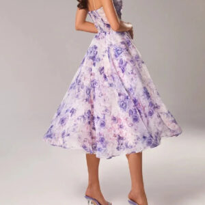 Alternative view of Elegant All Over Floral Print Strapless Midi Dress With Full Skirt For Women