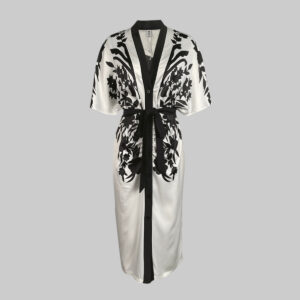 Alternative view of Women's Floral Print Belted Midi Dress With Deep V-Neck And Batwing Sleeves Button-Front