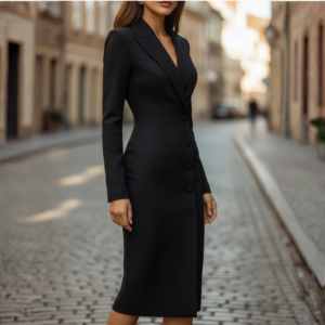 Alternative view of Women's Blazer Dress With Double-Breasted Midi Style And Elegant Long Sleeve