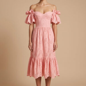 Women's Eyelet Midi Dress Off Shoulder Style For Wedding Guests And Occasions